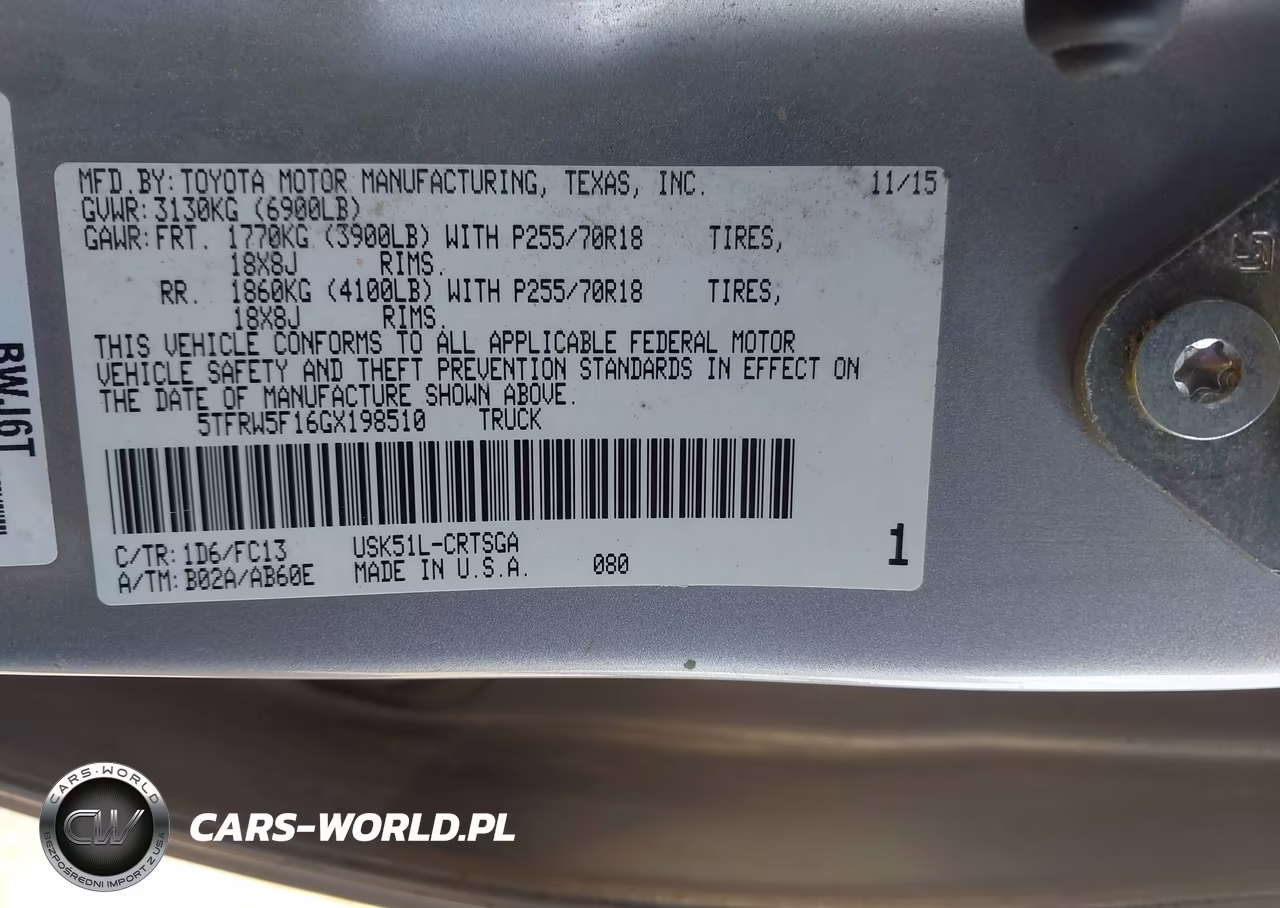 2016 Toyota Tundra Sr5 5.7L V8 VIN:5TFRW5F16GX198510 - 9