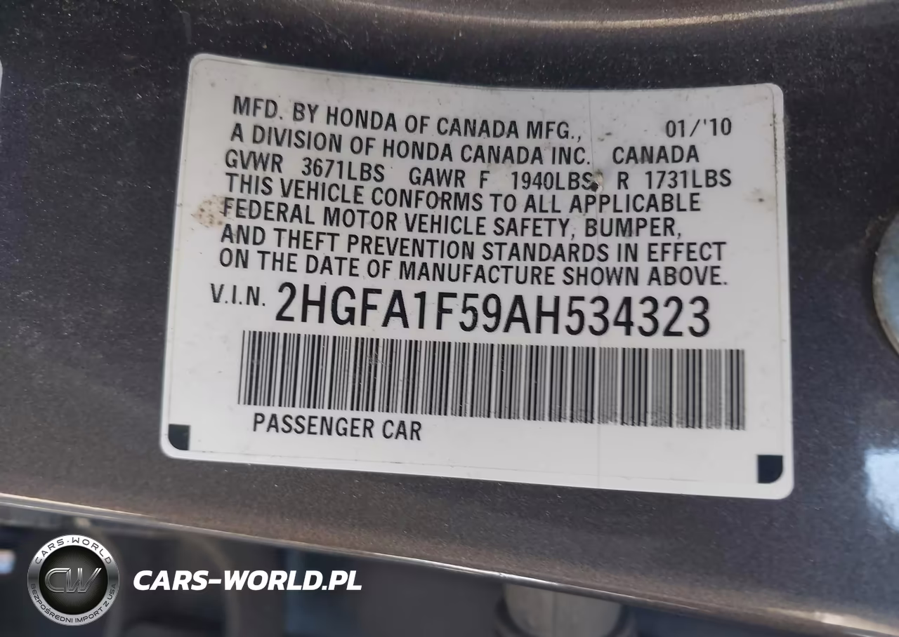 2010 Honda Civic Lx VIN:2HGFA1F59AH534323 - 9