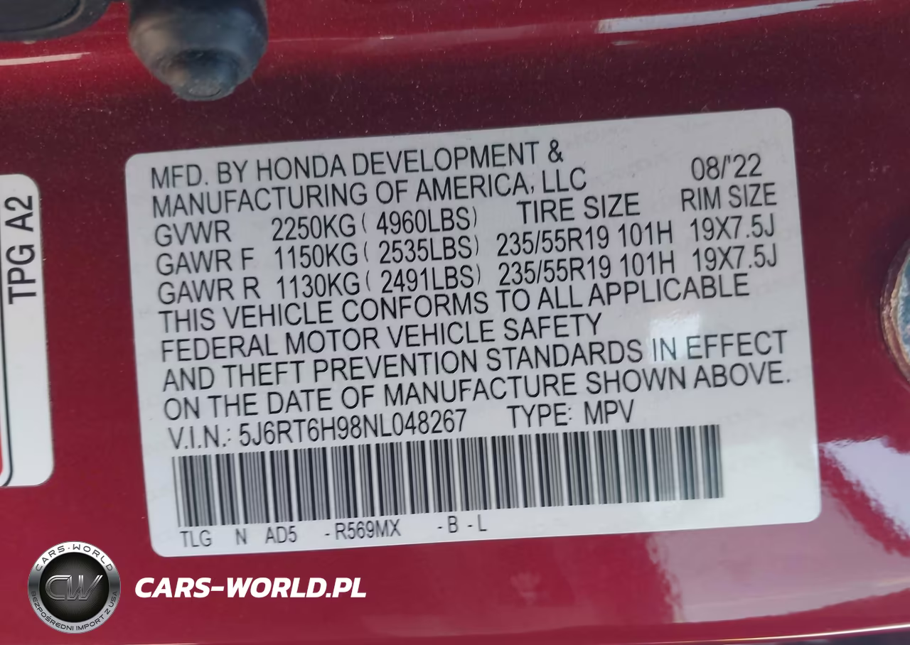 2022 Honda Cr-V Hybrid Touring VIN:5J6RT6H98NL048267 - 9