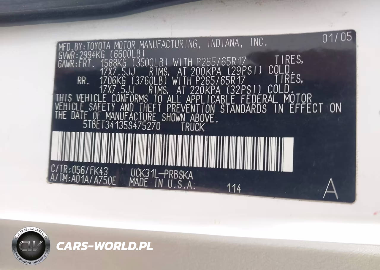 2005 Toyota Tundra Sr5 V8 VIN:5TBET34135S475270 - 9