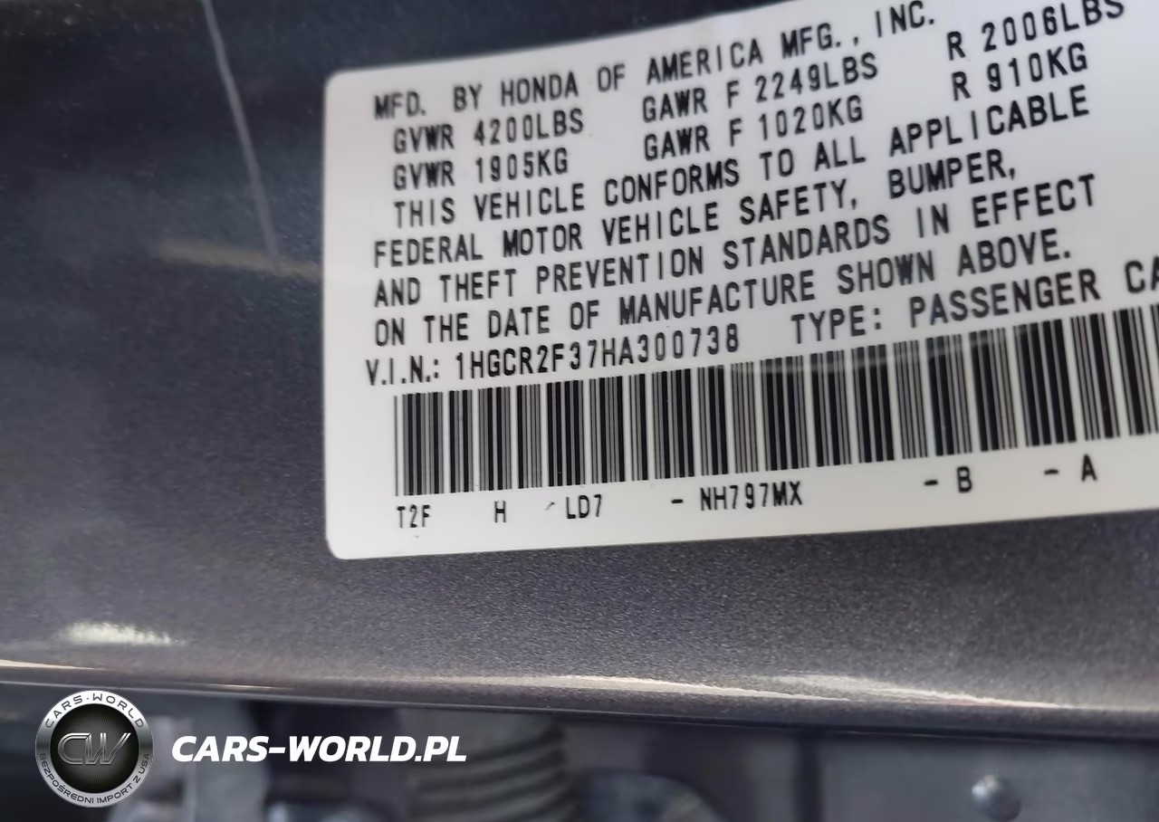 2017 Honda Accord Lx VIN:1HGCR2F37HA300738 - 9