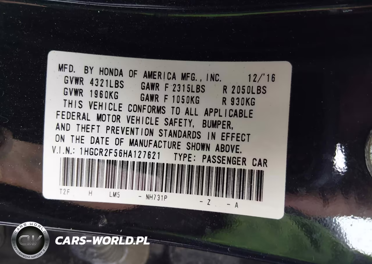 2017 Honda Accord Sport VIN:1HGCR2F56HA127621 - 9