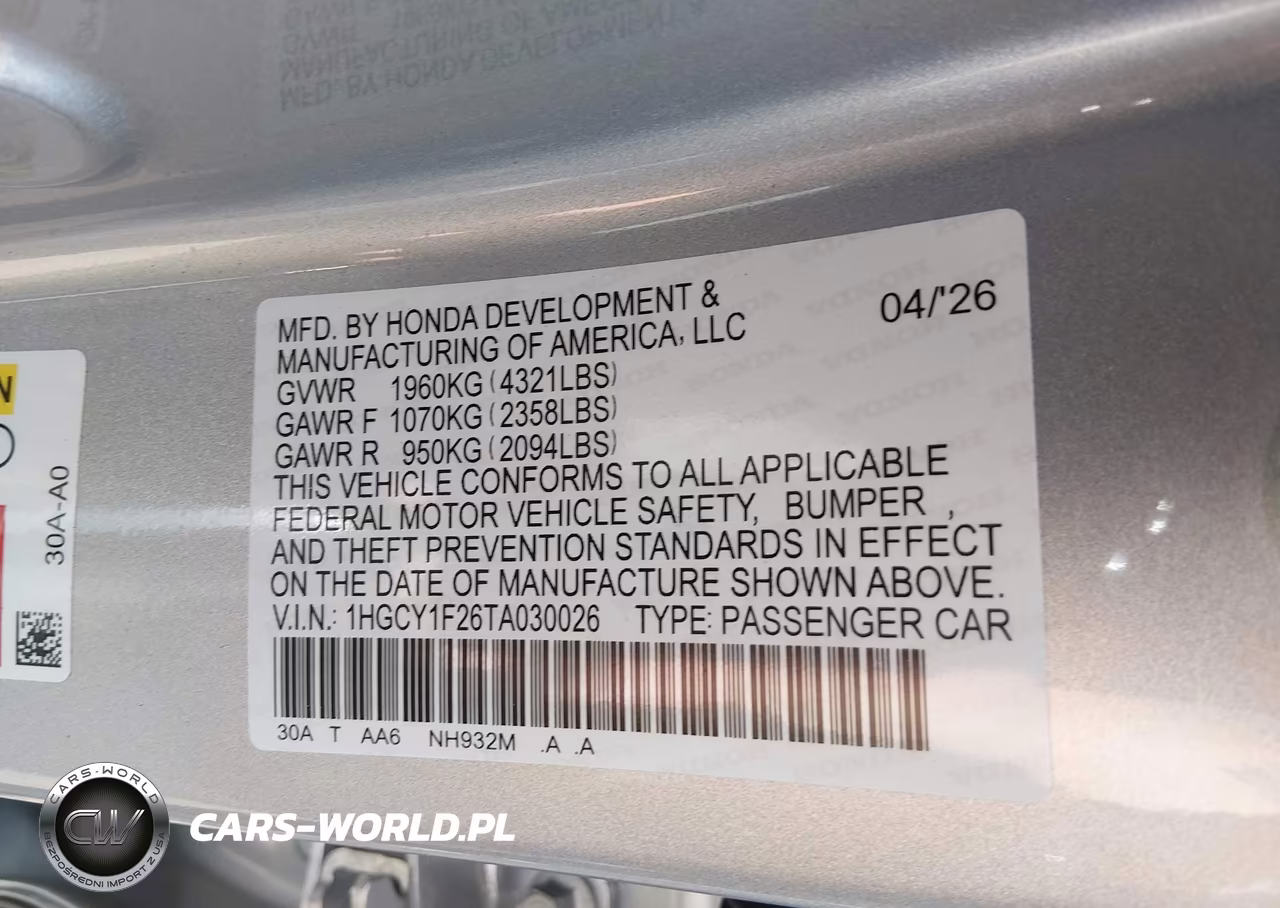 2026 Honda Accord Lx VIN:1HGCY1F26TA030026 - 9