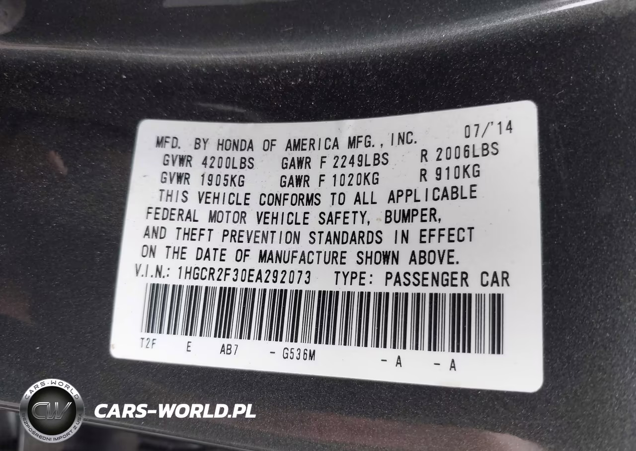 2014 Honda Accord Lx VIN:1HGCR2F30EA292073 - 9
