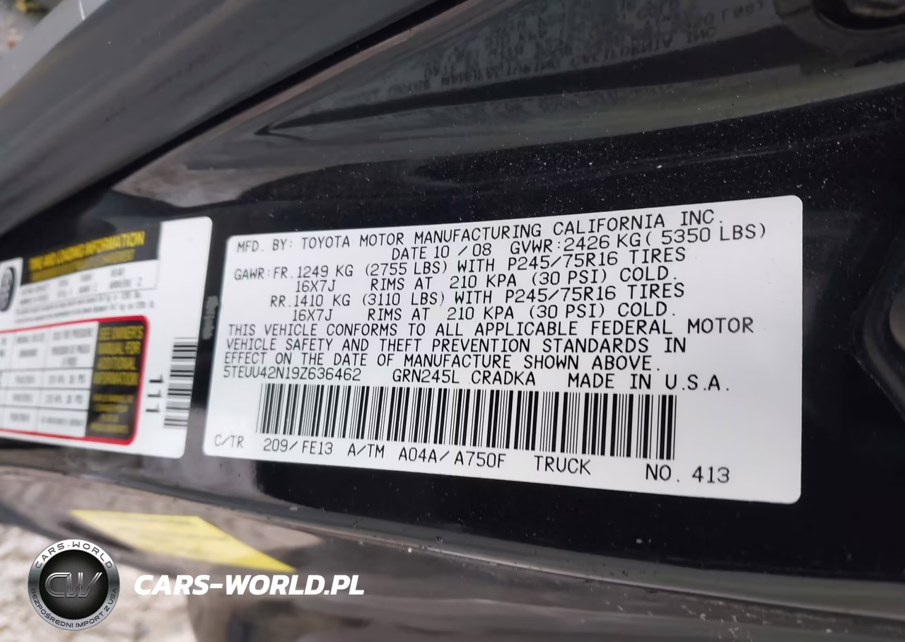 2009 Toyota Tacoma Base V6 VIN:5TEUU42N19Z636462 - 9