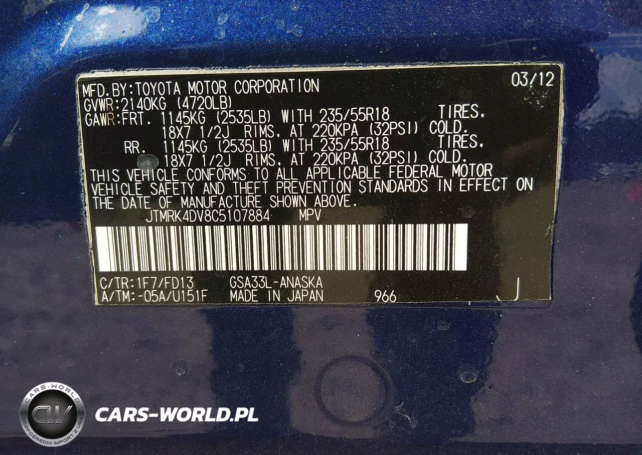 2012 TOYOTA RAV4 SPORT V6 VIN:JTMRK4DV8C5107884 - 9