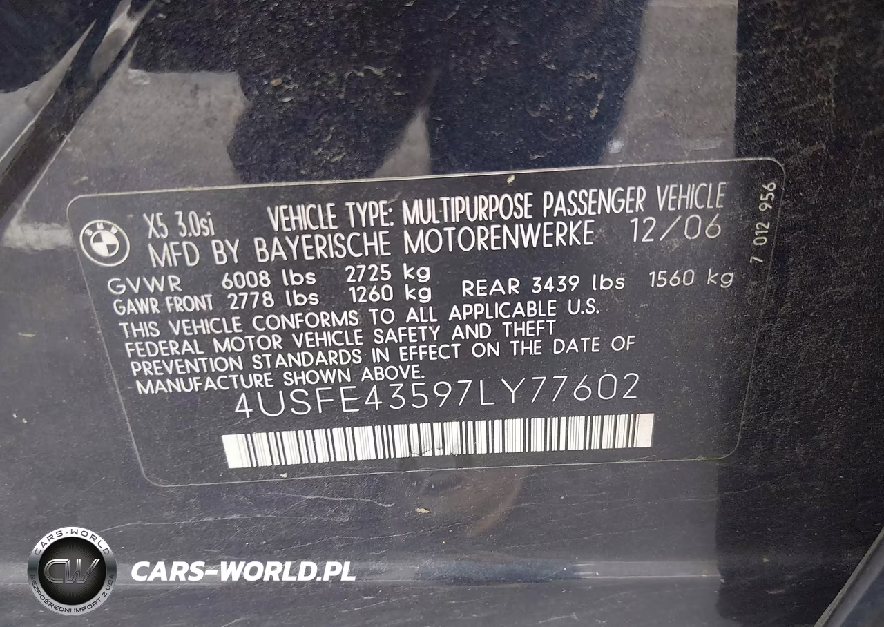2007 BMW X5 3.0Si VIN:4USFE43597LY77602 - 9