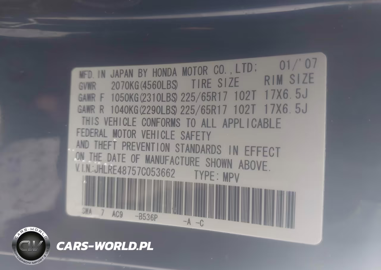 2007 Honda Cr-V Ex-L VIN:JHLRE48757C053662 - 9
