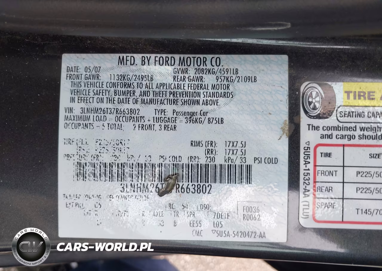 2007 Lincoln Mkz VIN:3LNHM26T37R663802 - 9