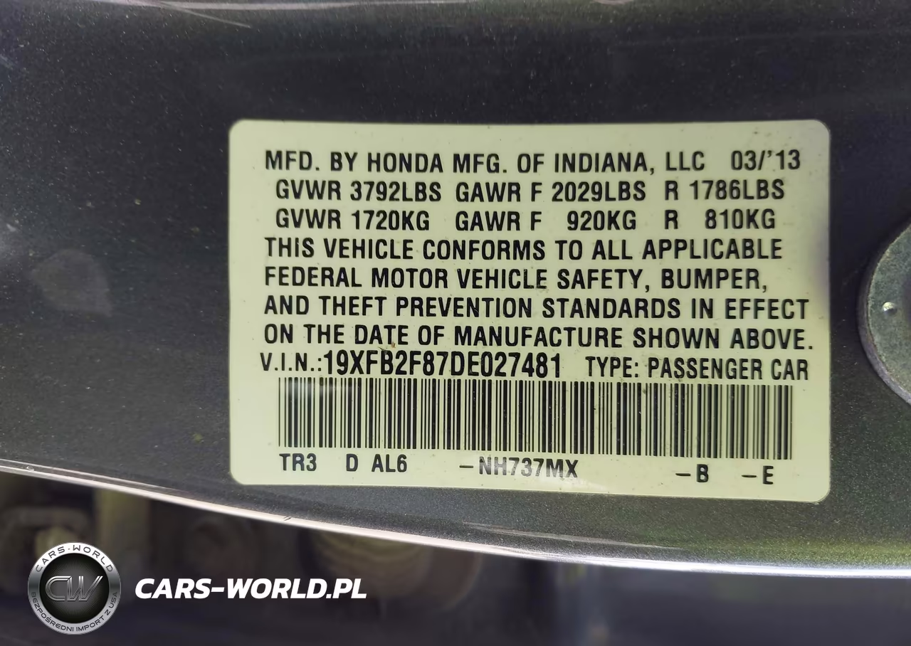 2013 Honda Civic Ex VIN:19XFB2F87DE027481 - 9