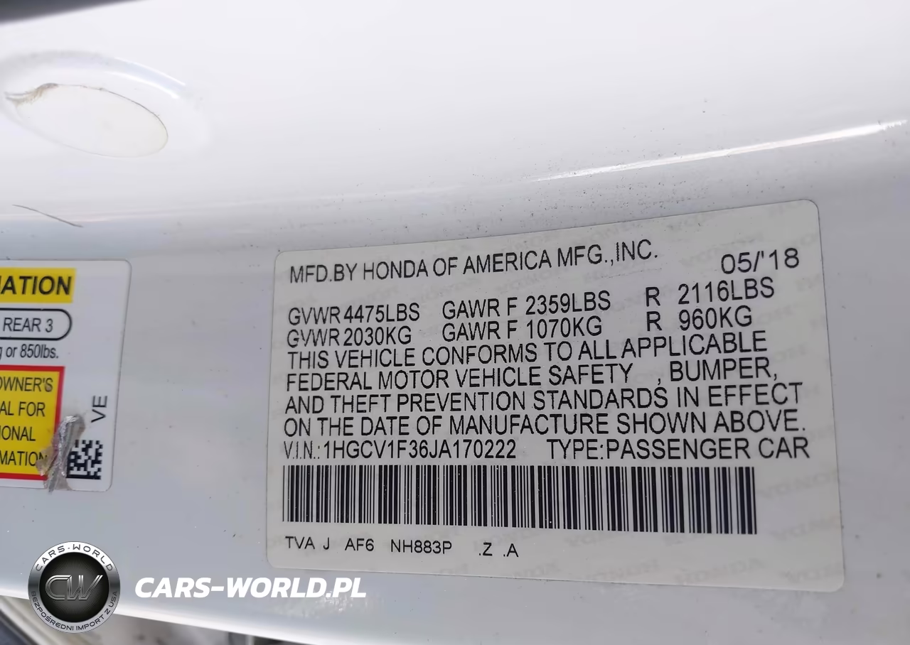 2018 Honda Accord Sport VIN:1HGCV1F36JA170222 - 9