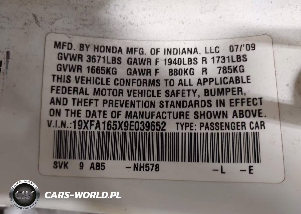 2009 Honda Civic Lx VIN:19XFA165X9E039652 - 9