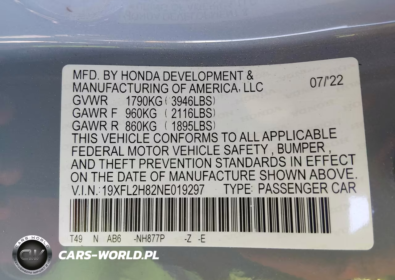 2022 Honda Civic Sport VIN:19XFL2H82NE019297 - 9