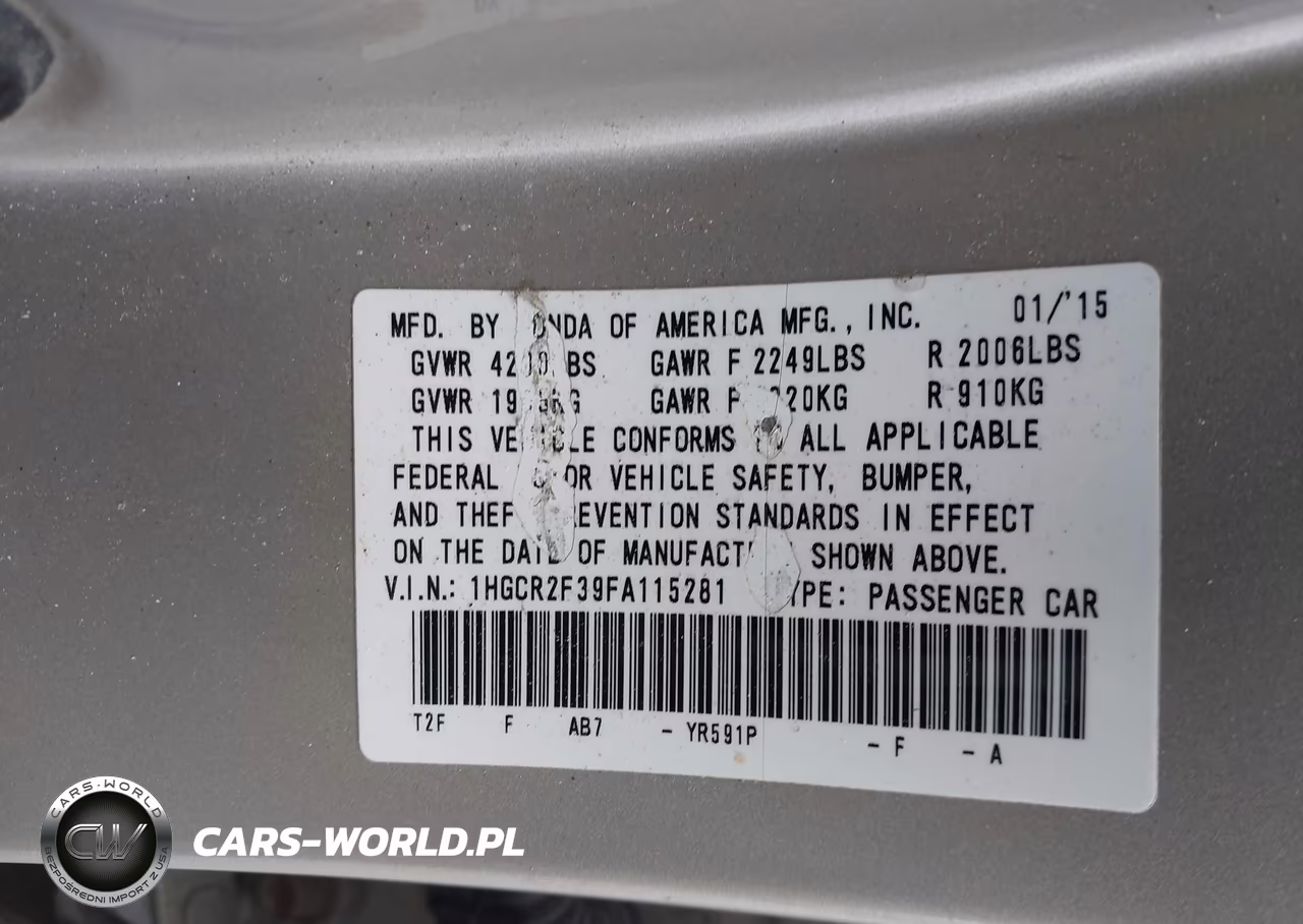 2015 Honda Accord Lx VIN:1HGCR2F39FA115281 - 9