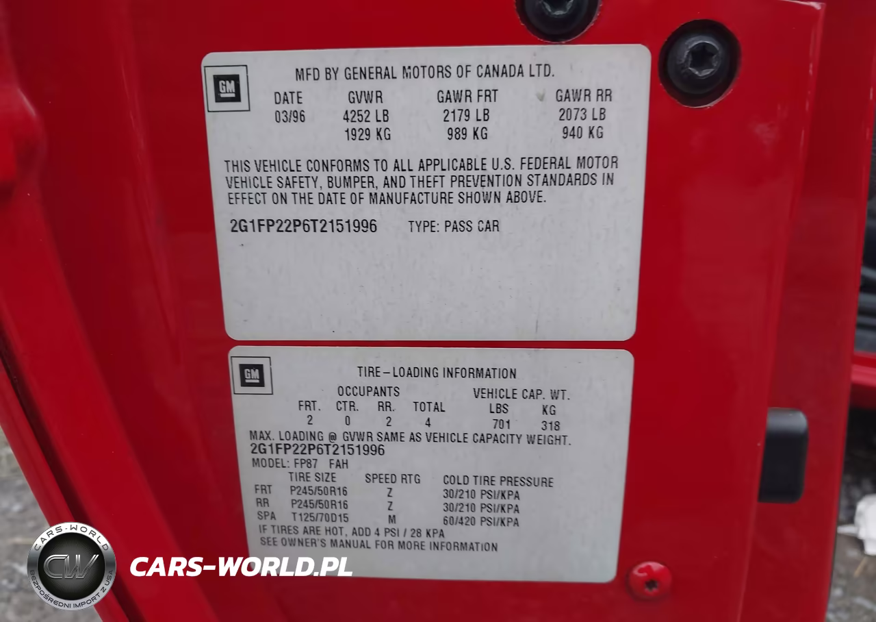 1996 Chevrolet Camaro Z28 VIN:2G1FP22P6T2151996 - 9