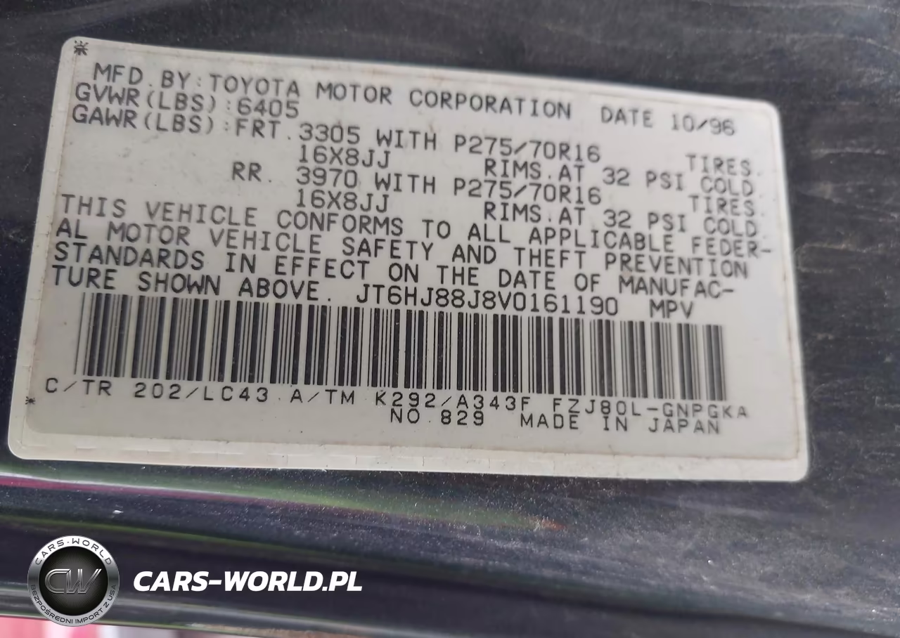 1997 Lexus Lx 450 VIN:JT6HJ88J8V0161190 - 9