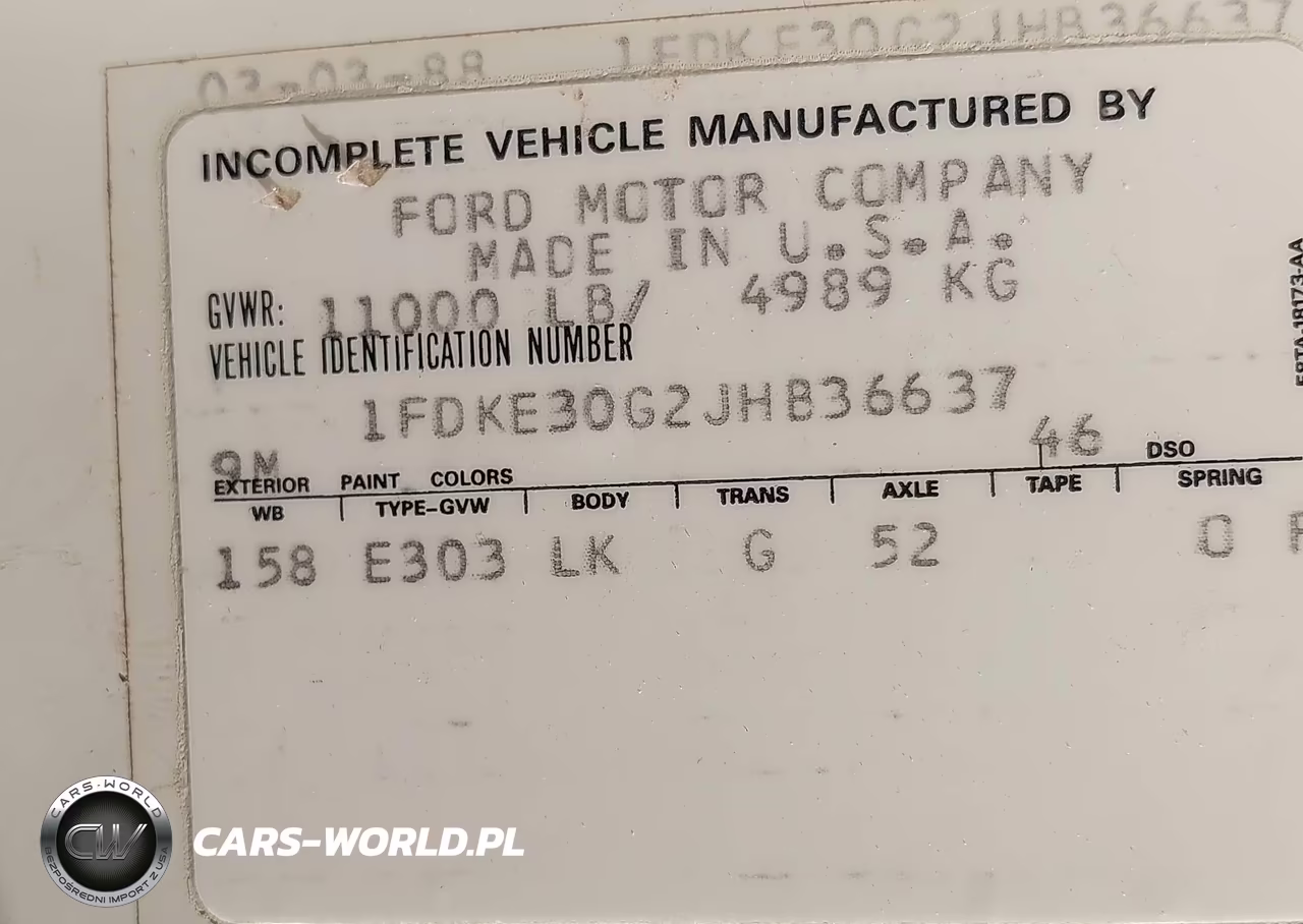 1988 Ford Econoline E350 Cutaway Van VIN:1FDKE30G2JHB36637 - 9