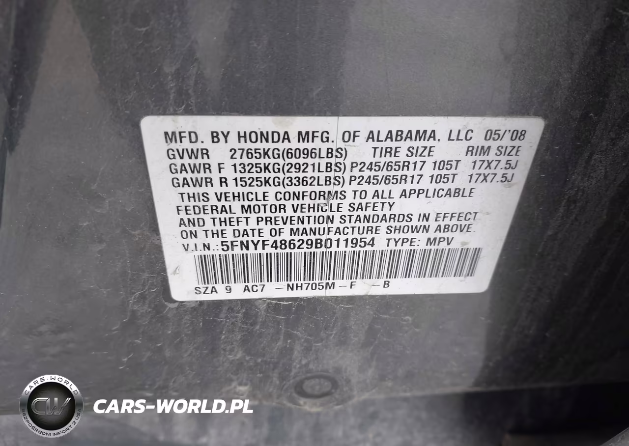 2009 Honda Pilot Ex-L VIN:5FNYF48629B011954 - 9