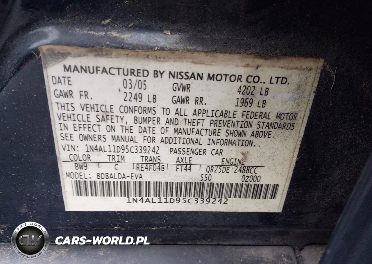 2005 Nissan Altima 2.5 S VIN:1N4AL11D95C339242 - 9