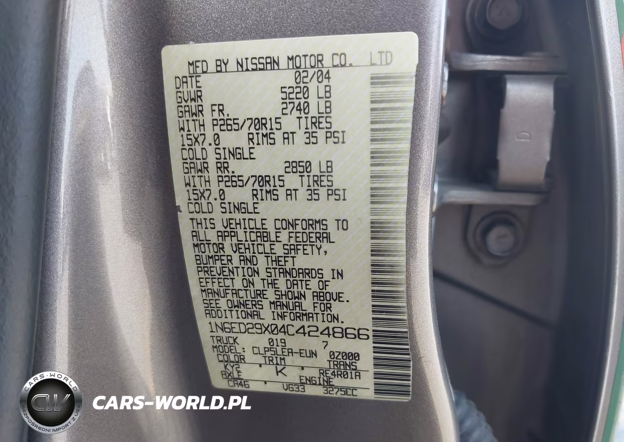 2004 Nissan Frontier Xe-V6 VIN:1N6ED29X04C424866 - 9