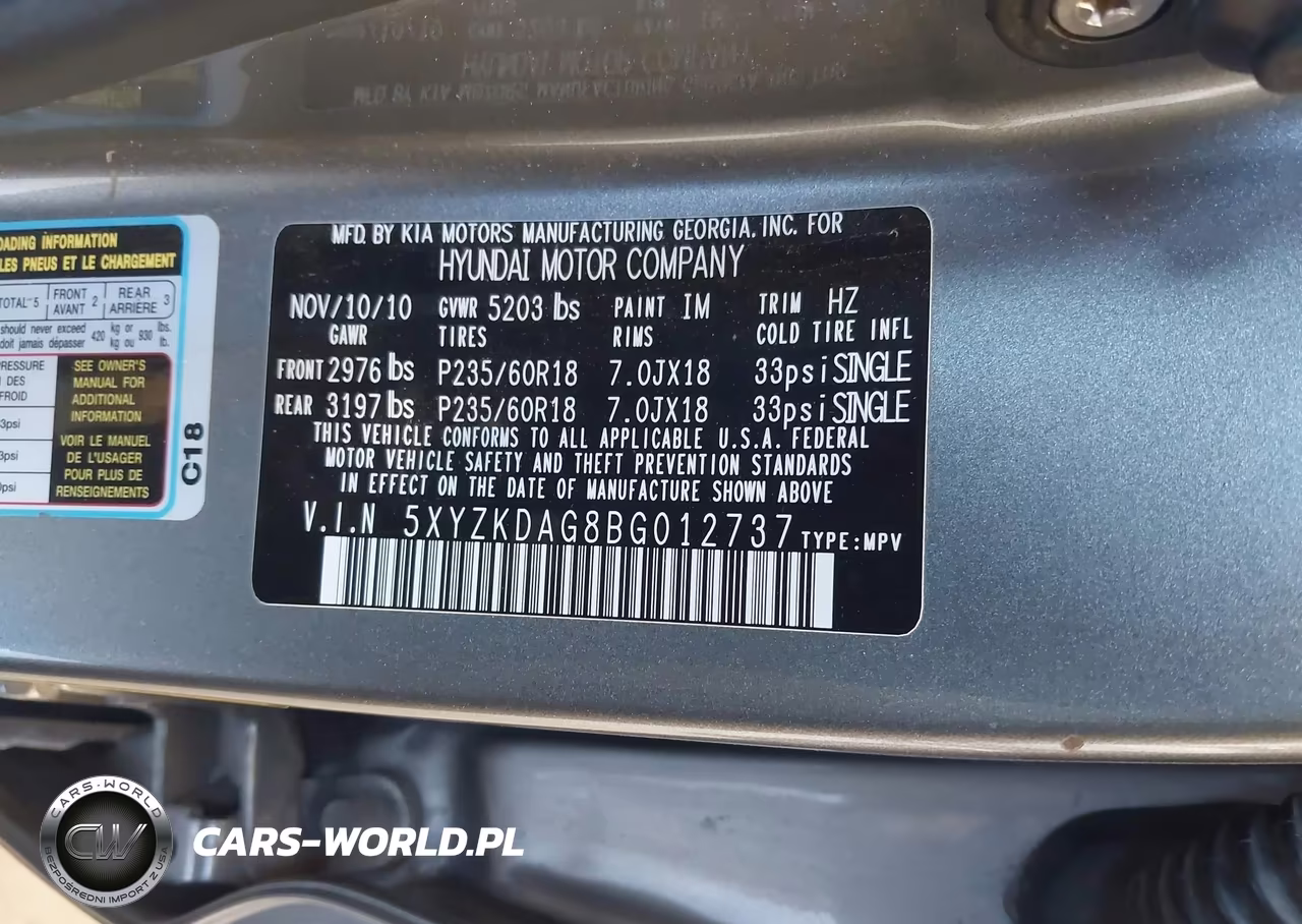 2011 Hyundai Santa Fe Limited V6 VIN:5XYZKDAG8BG012737 - 9