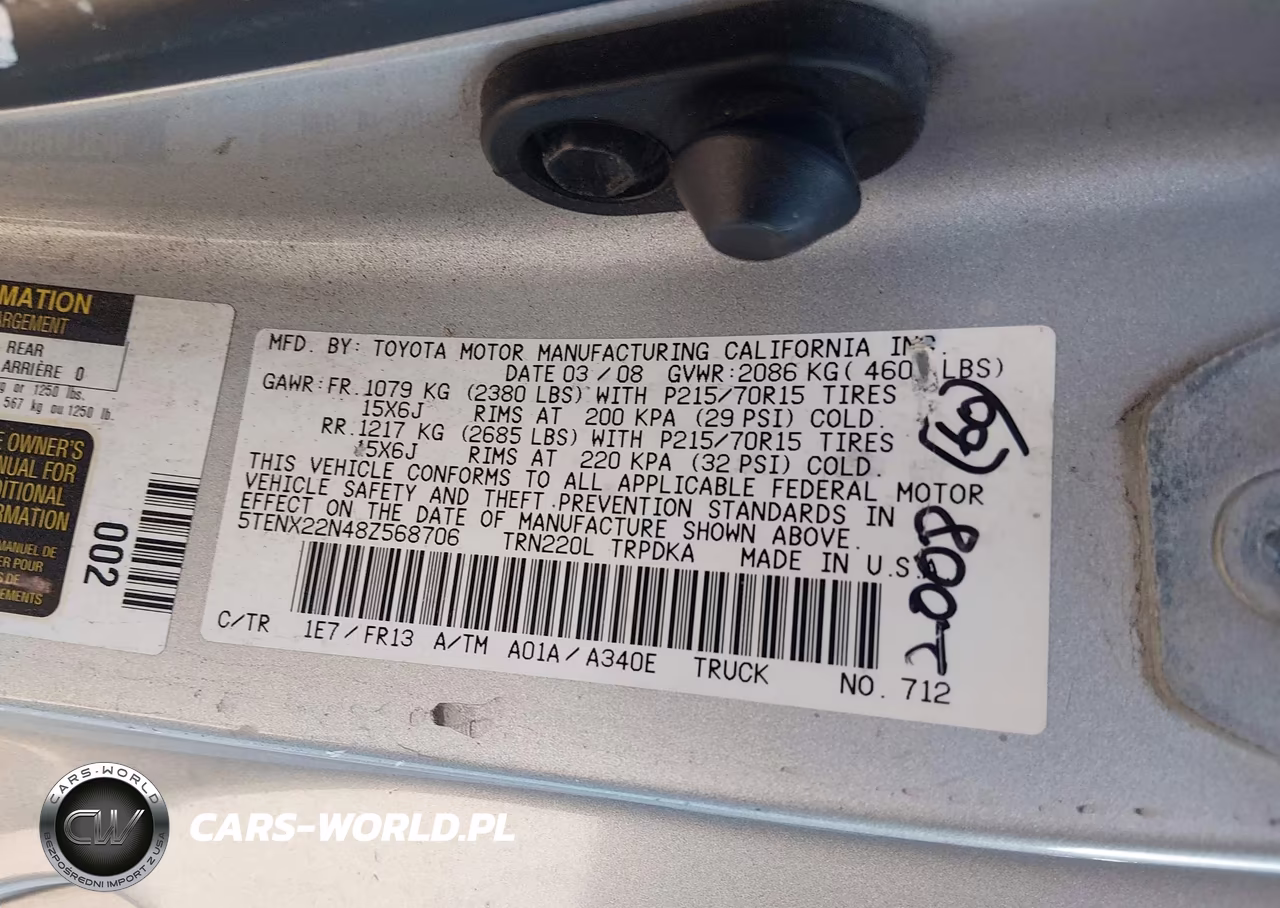 2008 Toyota Tacoma VIN:5TENX22N48Z568706 - 9