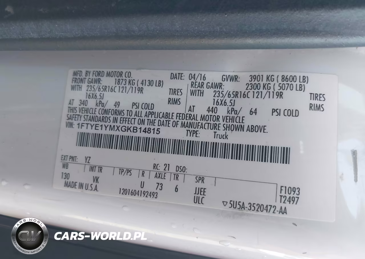2016 Ford Transit-150 VIN:1FTYE1YMXGKB14815 - 9