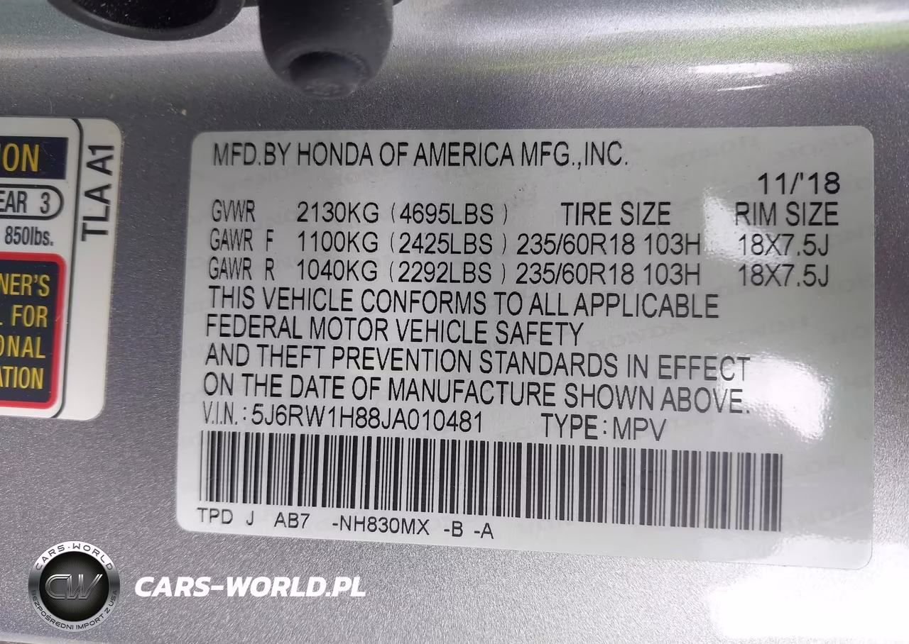2018 Honda Cr-V Ex-L-Ex-L Navi VIN:5J6RW1H88JA010481 - 9