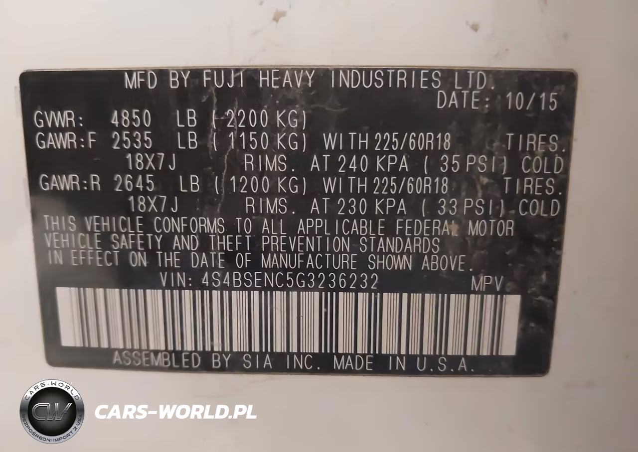 2016 Subaru Outback 3.6R Limited VIN:4S4BSENC5G3236232 - 9