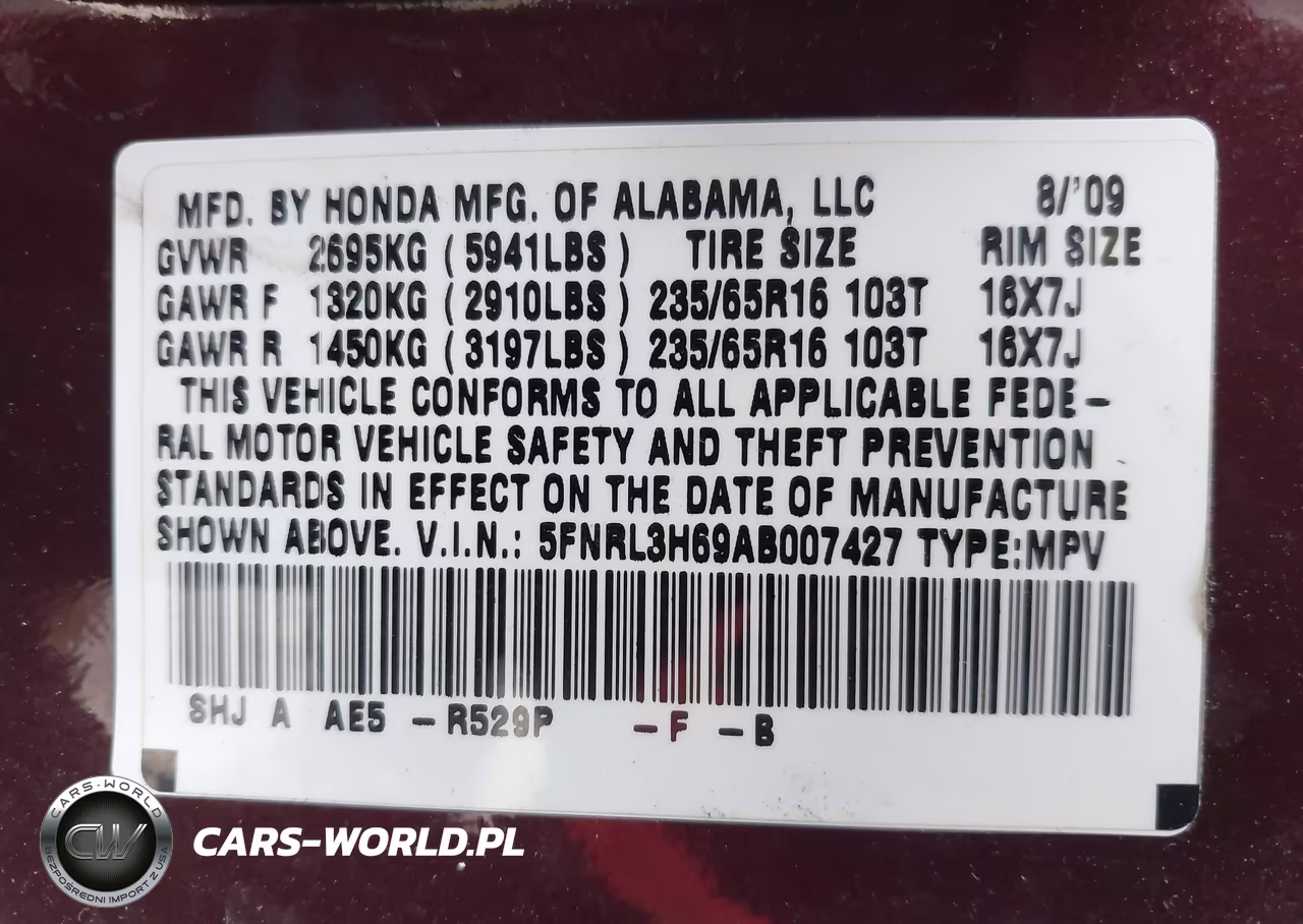 2010 Honda Odyssey Ex-L VIN:5FNRL3H69AB007427 - 9