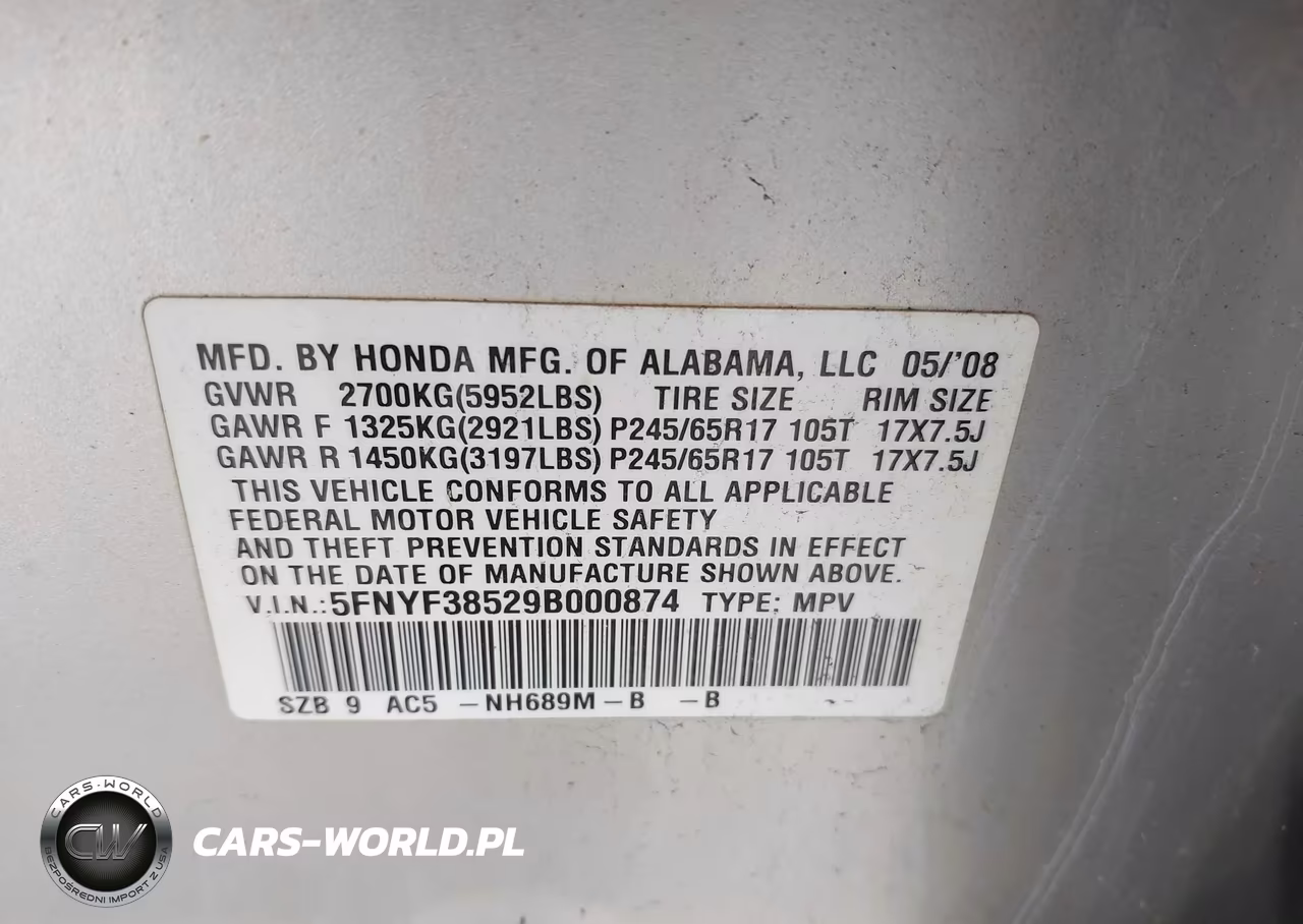 2009 Honda Pilot Ex-L VIN:5FNYF38529B000874 - 9