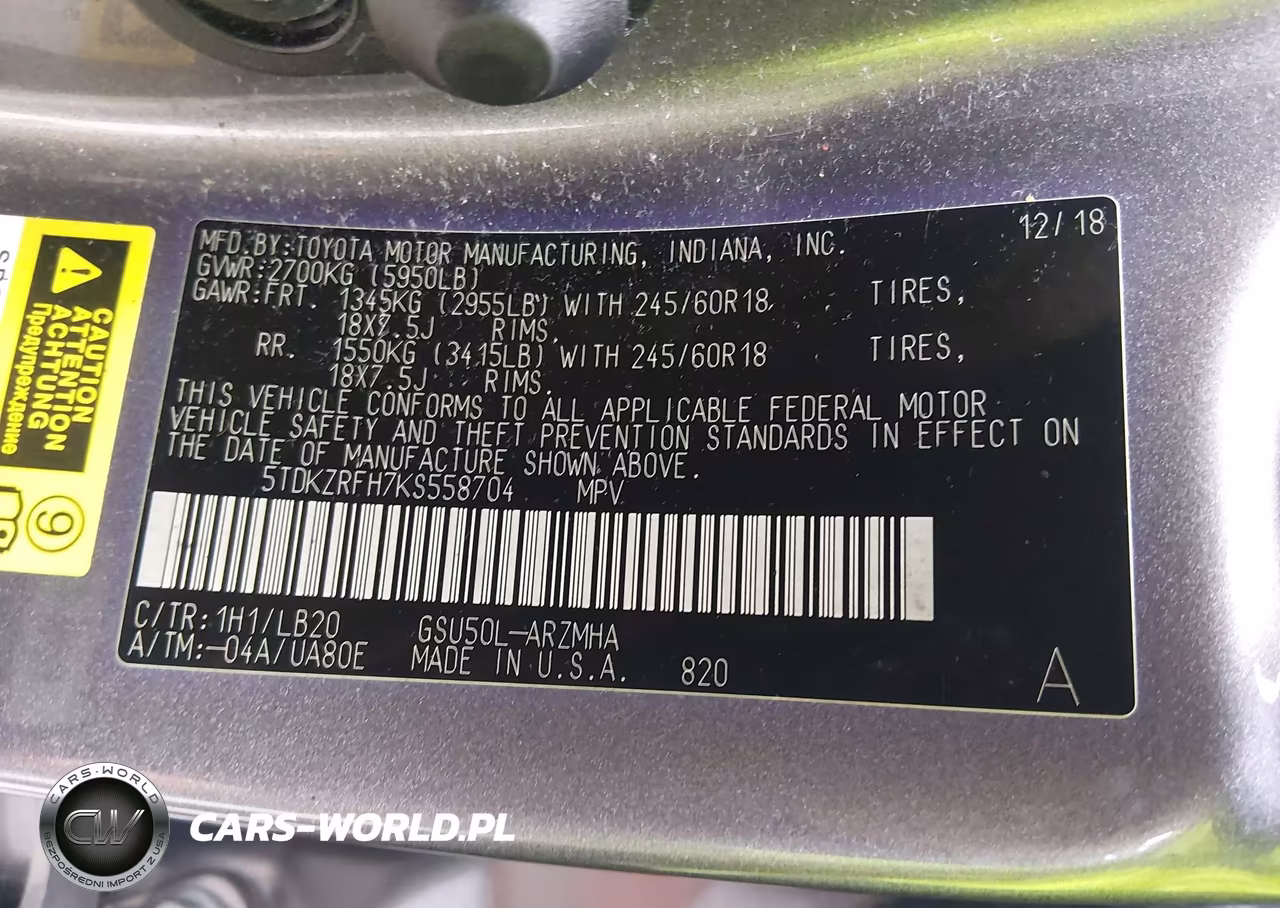 TOYOTA HIGHLANDER VIN:5TDKZRFH7KS558704 - 9