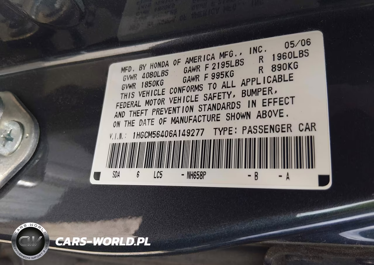 2006 Honda Accord 2.4 Lx VIN:1HGCM56406A149277 - 9