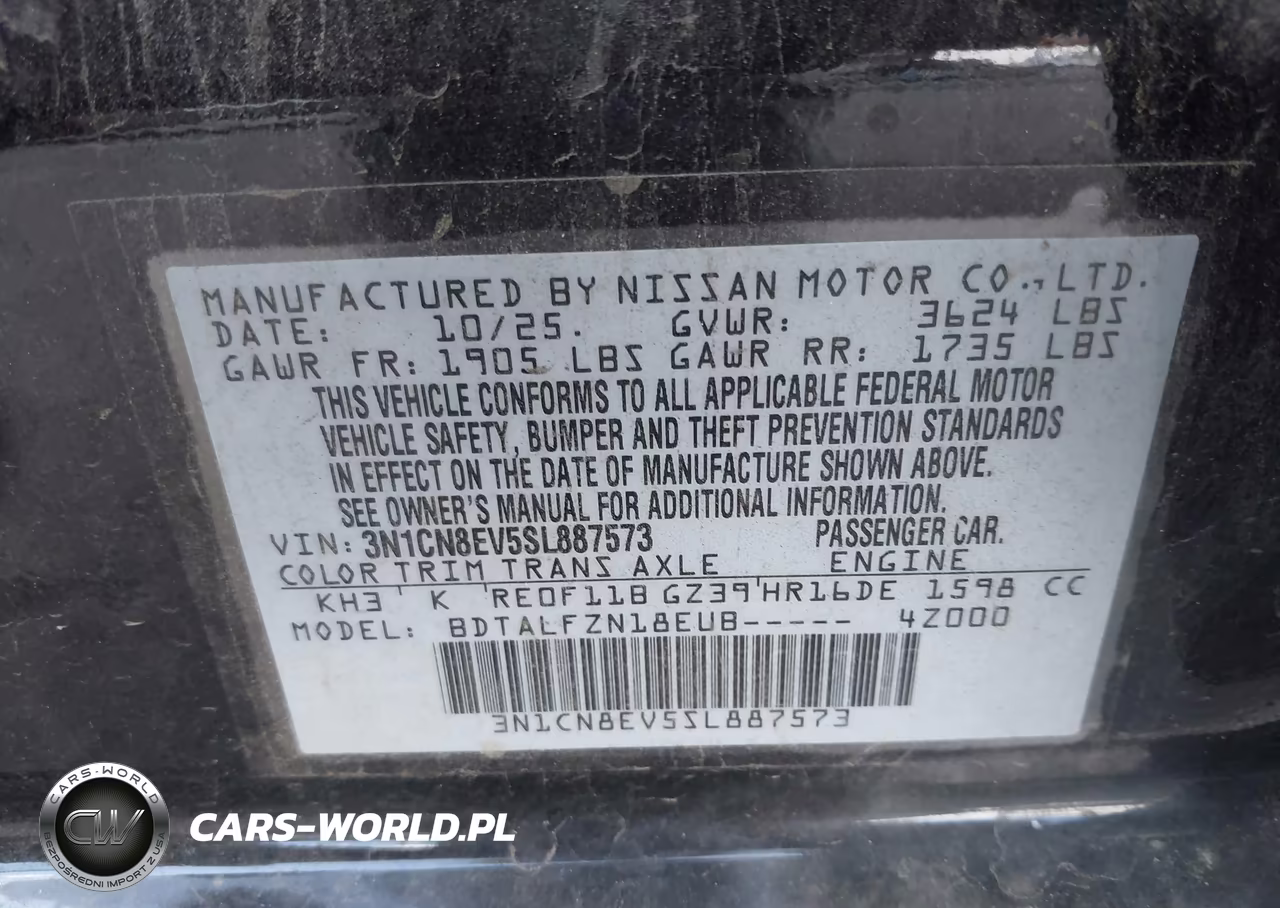 2025 Nissan Versa 1.6 Sv VIN:3N1CN8EV5SL887573 - 9