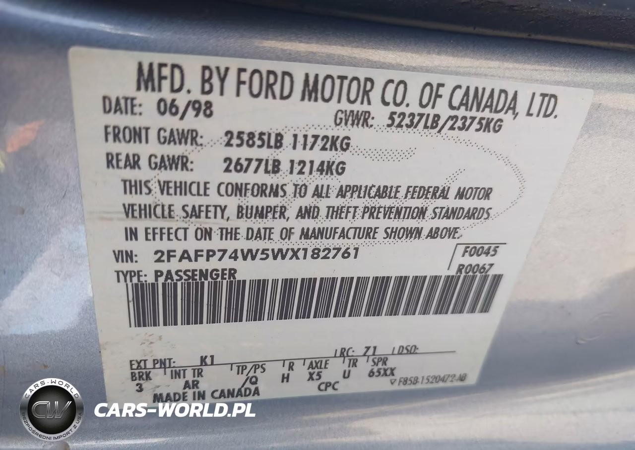 1998 Ford Crown Victoria Lx VIN:2FAFP74W5WX182761 - 9