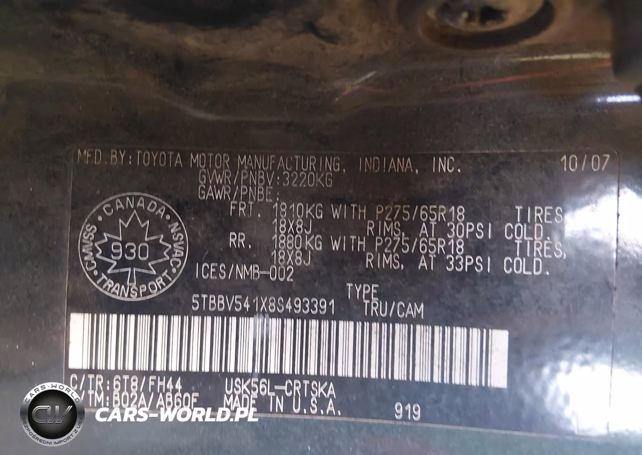 2008 Toyota Tundra Sr5 5.7L V8 VIN:5TBBV541X8S493391 - 9