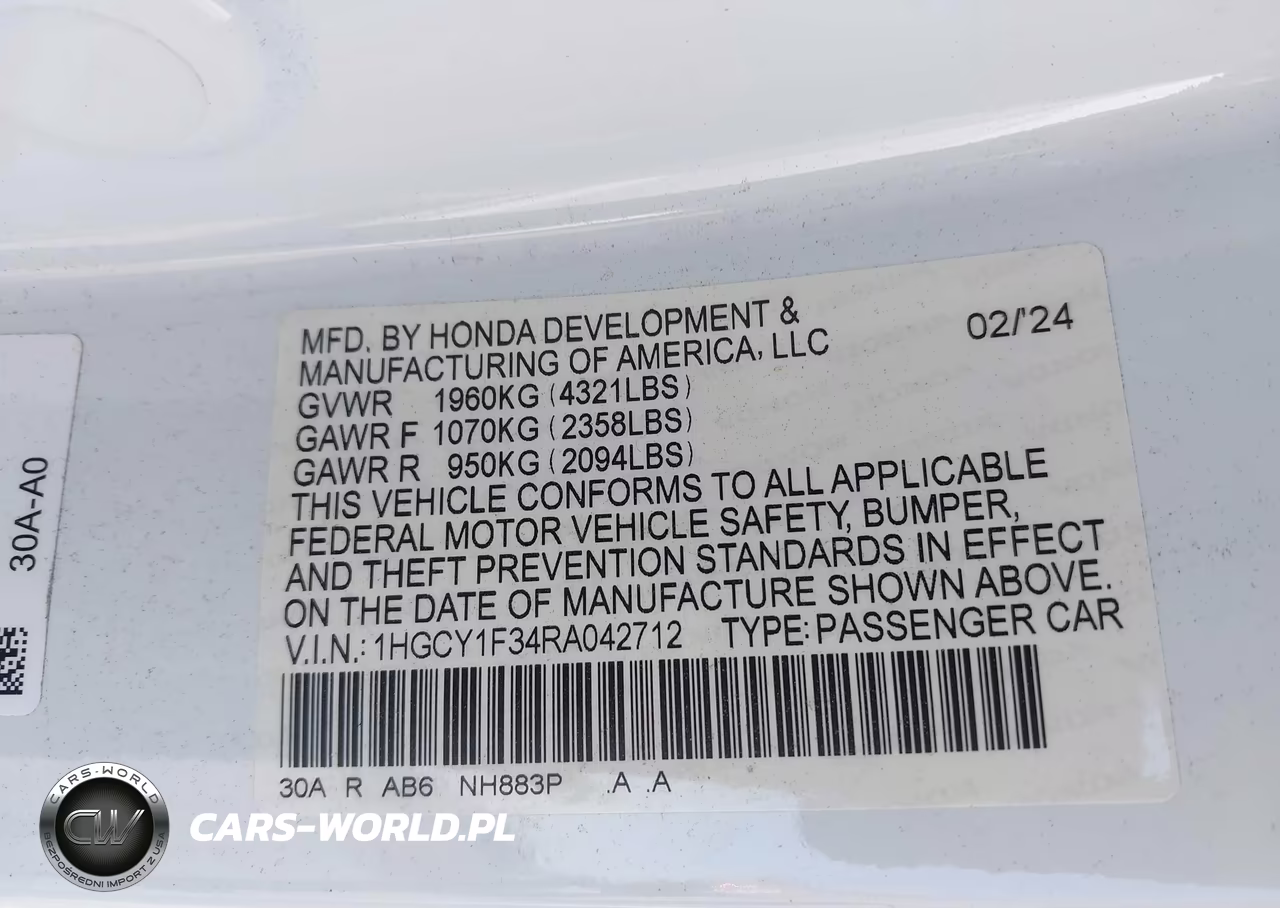 2024 Honda Accord Ex VIN:1HGCY1F34RA042712 - 9