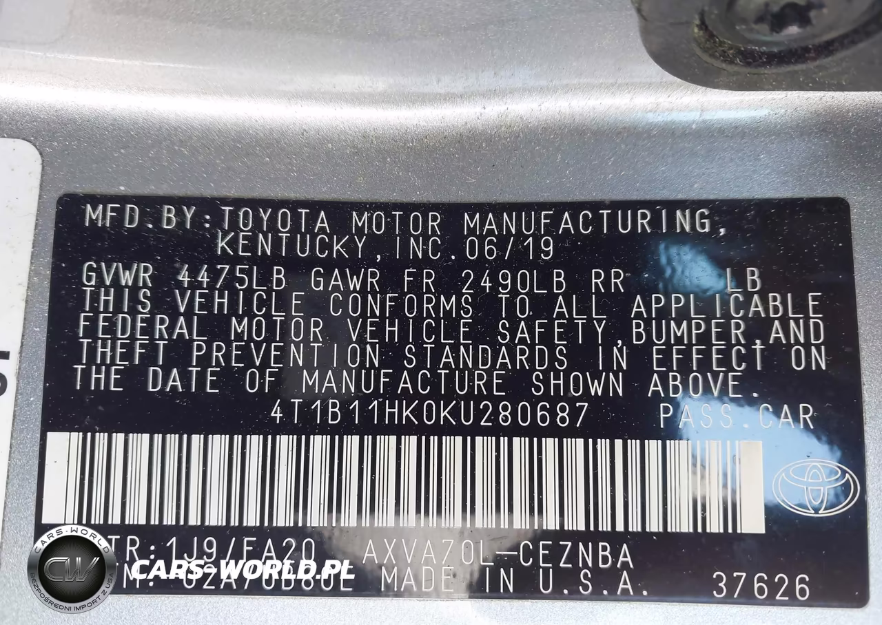 2019 Toyota Camry Le VIN:4T1B11HK0KU280687 - 9