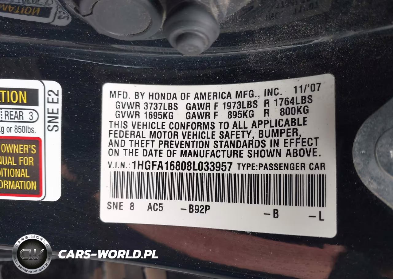 2008 Honda Civic Ex VIN:1HGFA16808L033957 - 9