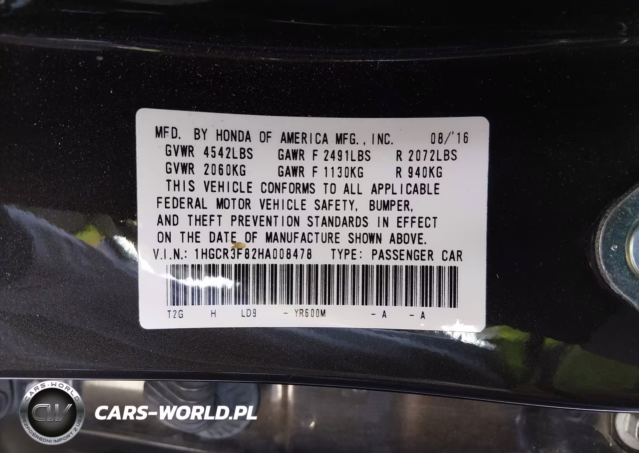 2017 Honda Accord Ex-L V6 VIN:1HGCR3F82HA008478 - 9
