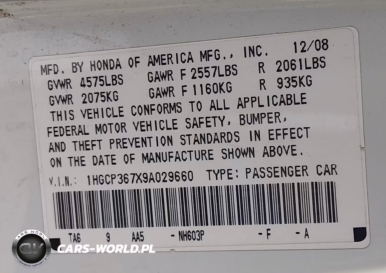 2009 Honda Accord 3.5 Ex VIN:1HGCP367X9A029660 - 9
