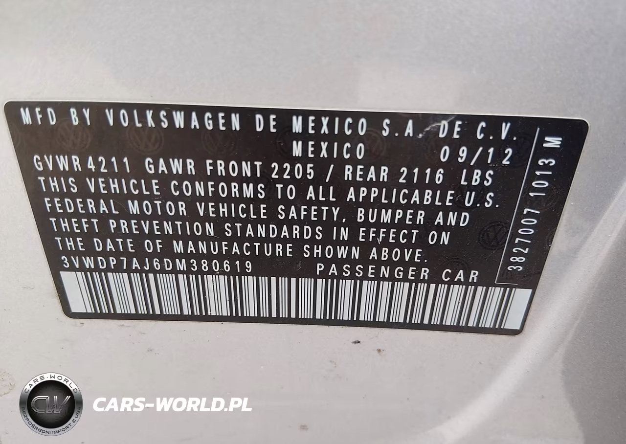 2013 Volkswagen Jetta 2.5L Se VIN:3VWDP7AJ6DM380619 - 9