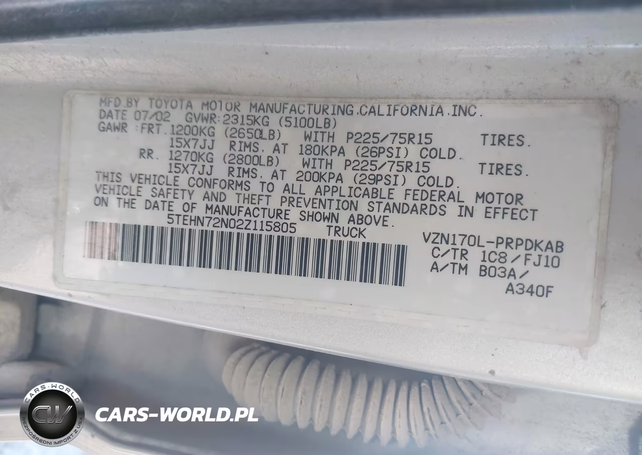 2002 Toyota Tacoma Base V6 VIN:5TEHN72N02Z115805 - 9
