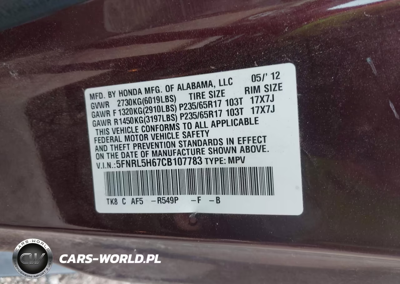 2012 Honda Odyssey Ex-L VIN:5FNRL5H67CB107783 - 9