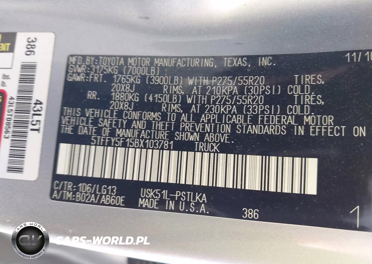 2011 Toyota Tundra Limited 5.7L V8 VIN:5TFFY5F15BX103781 - 9