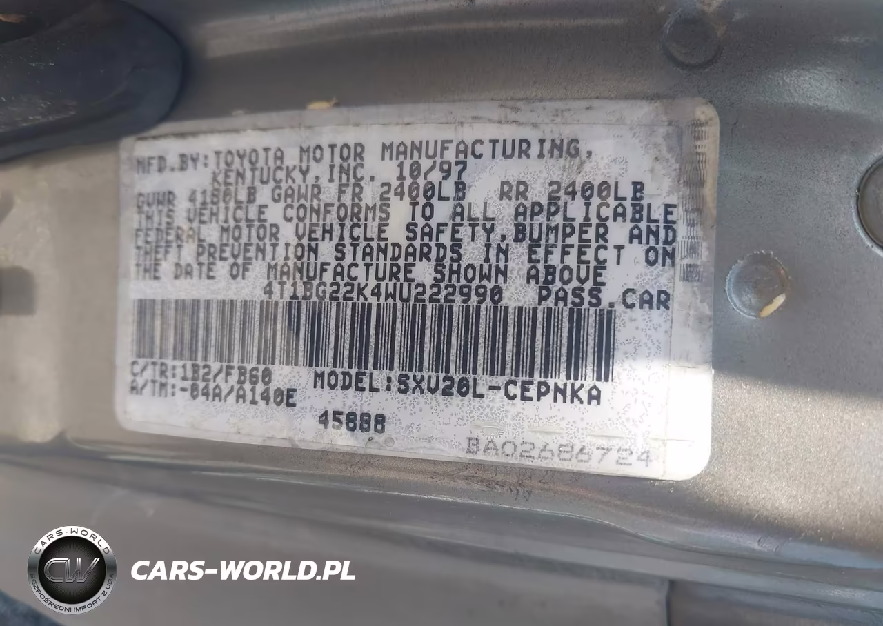 1998 Toyota Camry Le VIN:4T1BG22K4WU222990 - 9