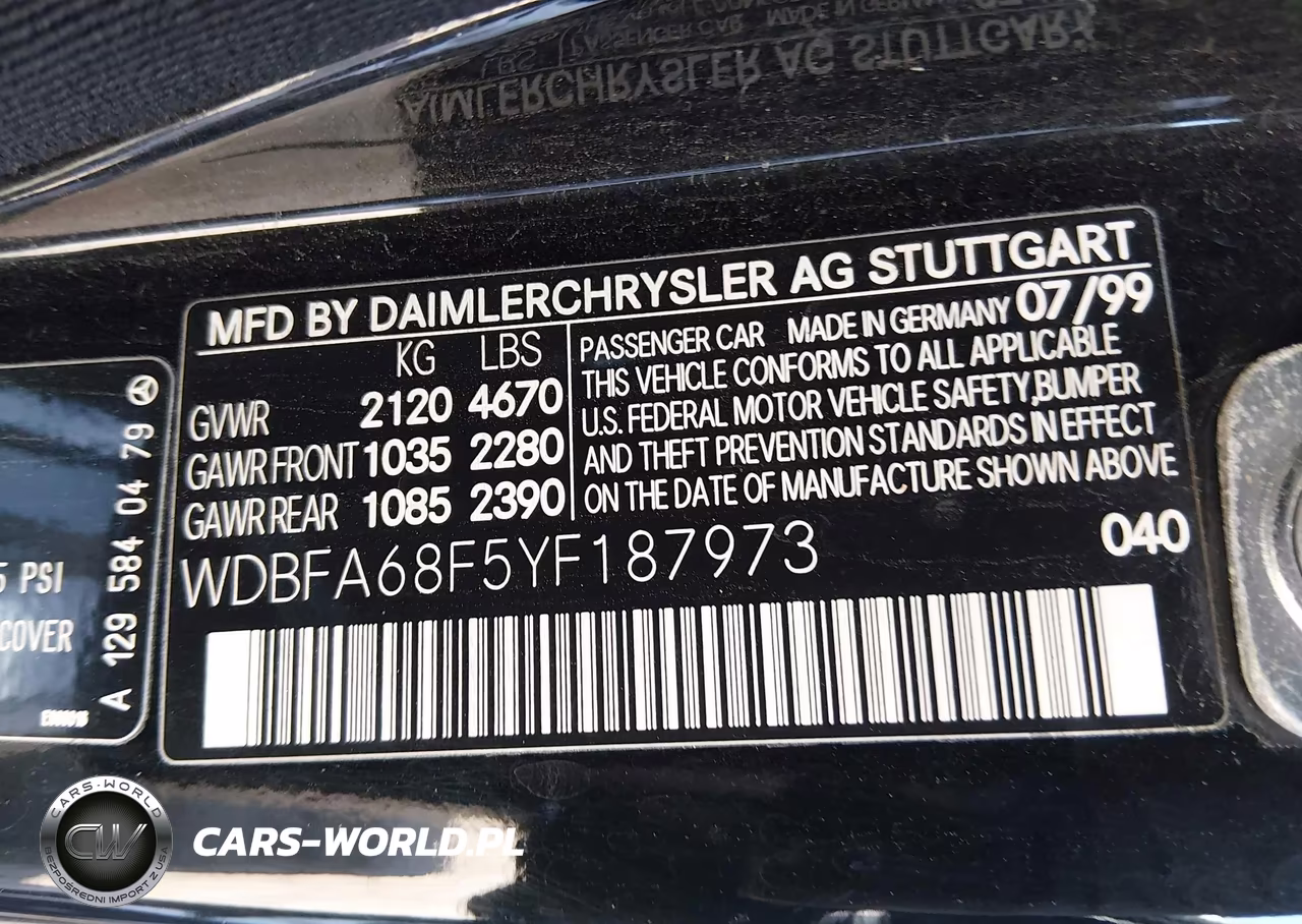 2000 Mercedes-Benz Sl 500 VIN:WDBFA68F5YF187973 - 9