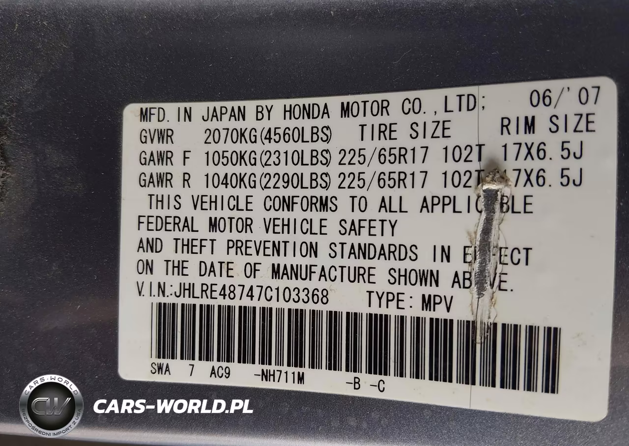 2007 Honda Cr-V Ex-L VIN:JHLRE48747C103368 - 9