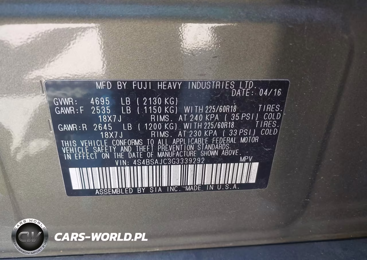 2016 Subaru Outback 2.5I Limited VIN:4S4BSAJC3G3339292 - 9