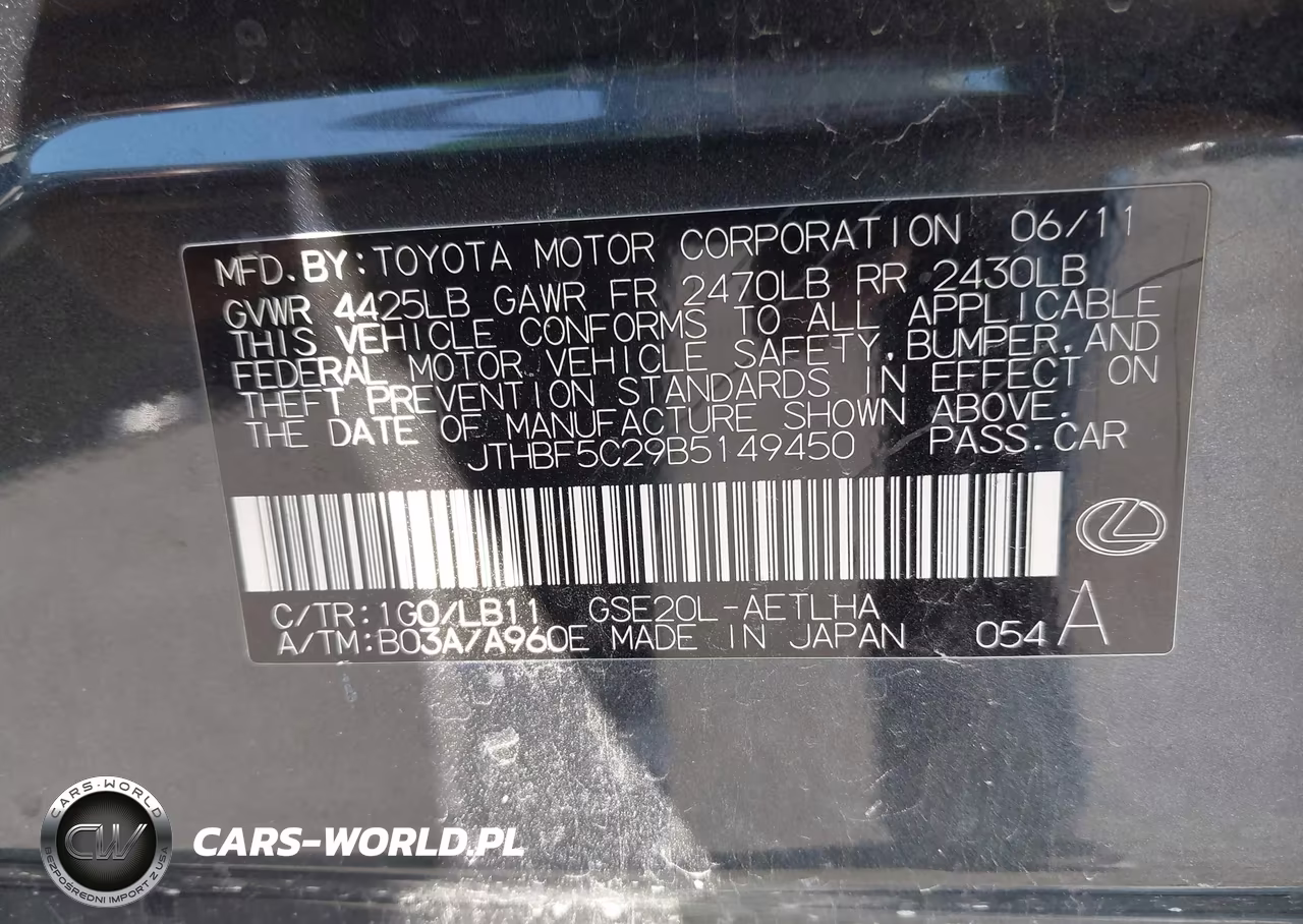 2011 Lexus Is 250 VIN:JTHBF5C29B5149450 - 9
